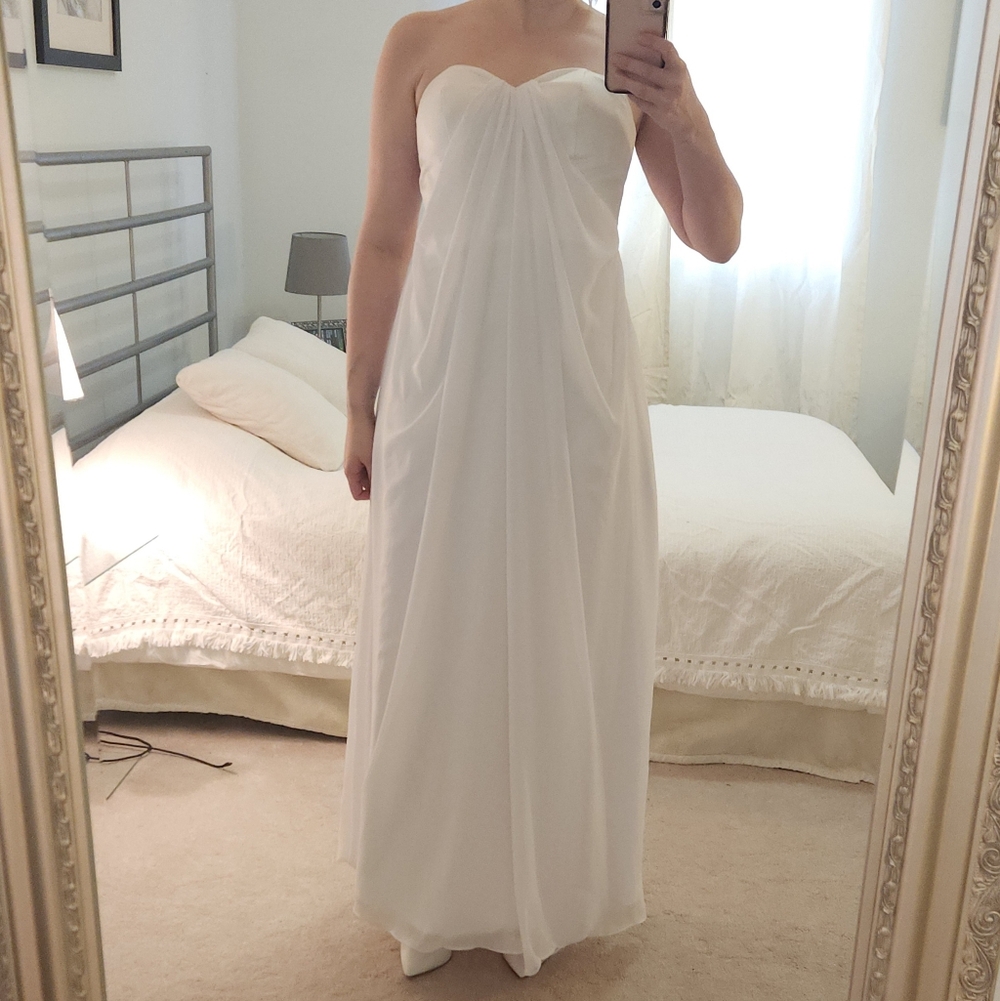 White Satin And Chiffon Wedding Or Prom Dress